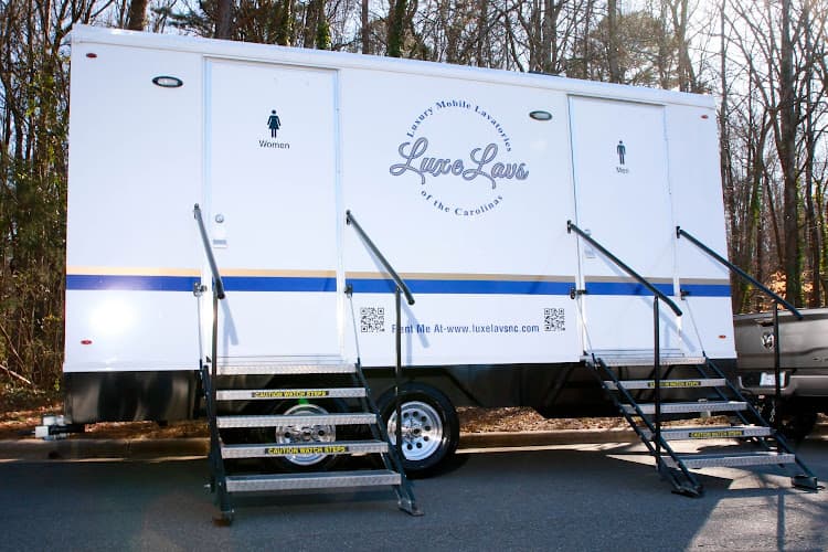 LuxeLavs - exterior view of luxury portable restroom trailer in Charlotte, North Carolina
